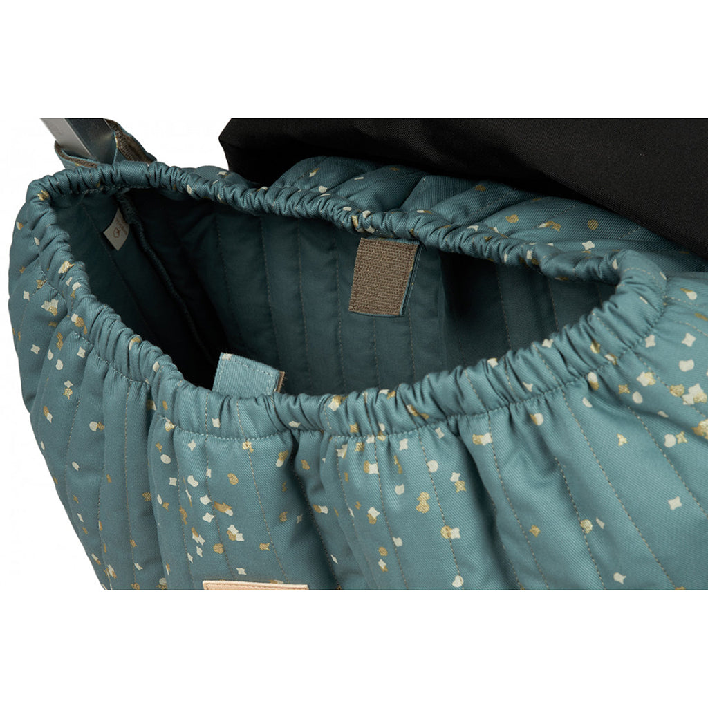 Nobodinoz Hyde Park barnvagnsväska, Gold confetti/magic green