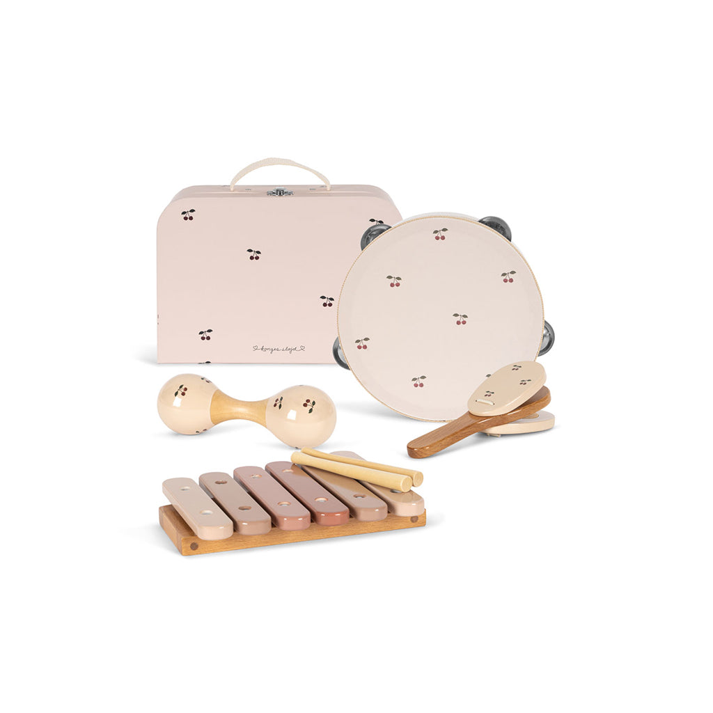 Konges Sløjd musikinstrument i väska, set med 4 delar - Cherry