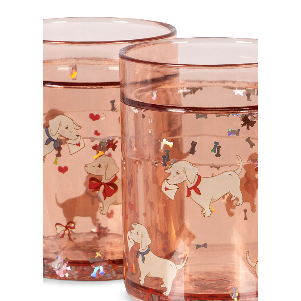 Konges Sløjd glittermugg, 2-pack - Woof letter rose