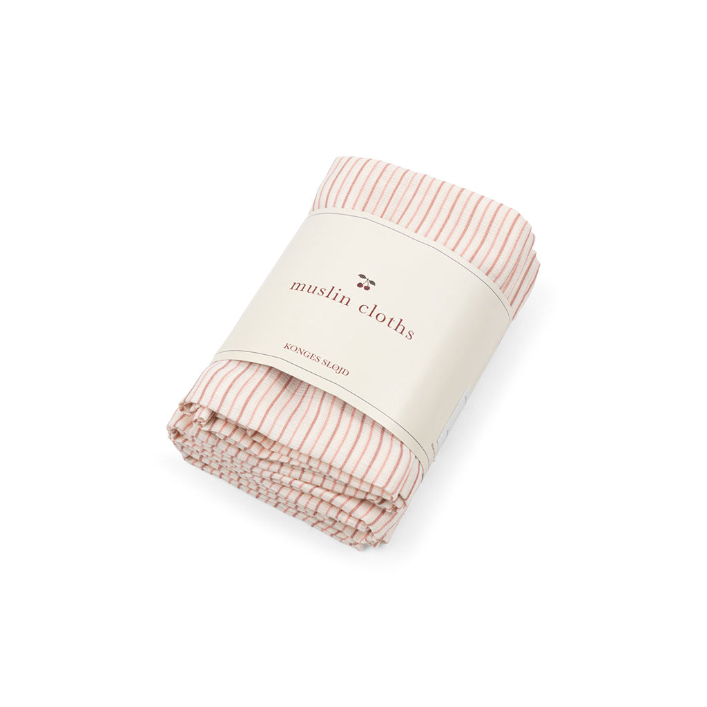 Konges Sløjd tygblöjor, ekologisk muslin, 3-pack - Stripe Petite Rose