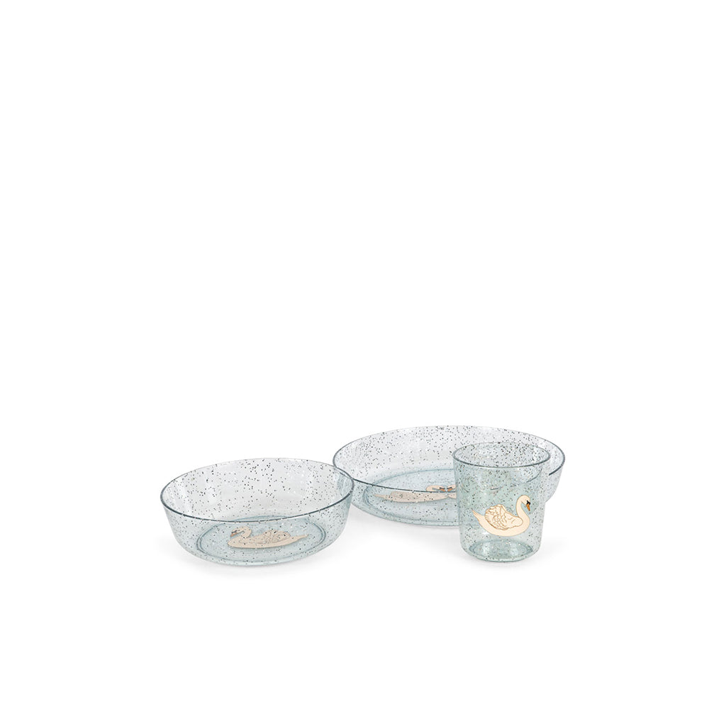Konges Sløjd Dinnerset, 3 delar – Sparkling Swan blue