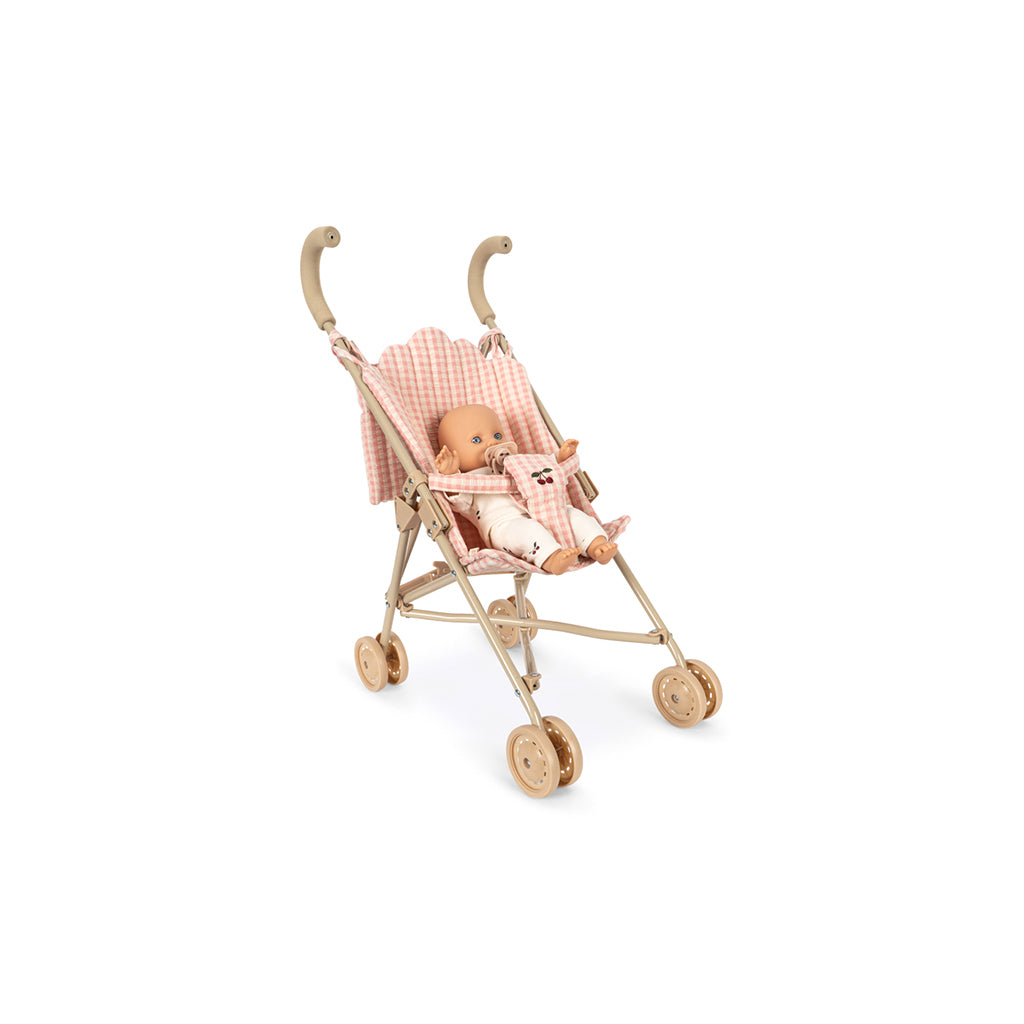 Konges Sløjd Poppy dockset med docka och dockvagn, rosa rutigt