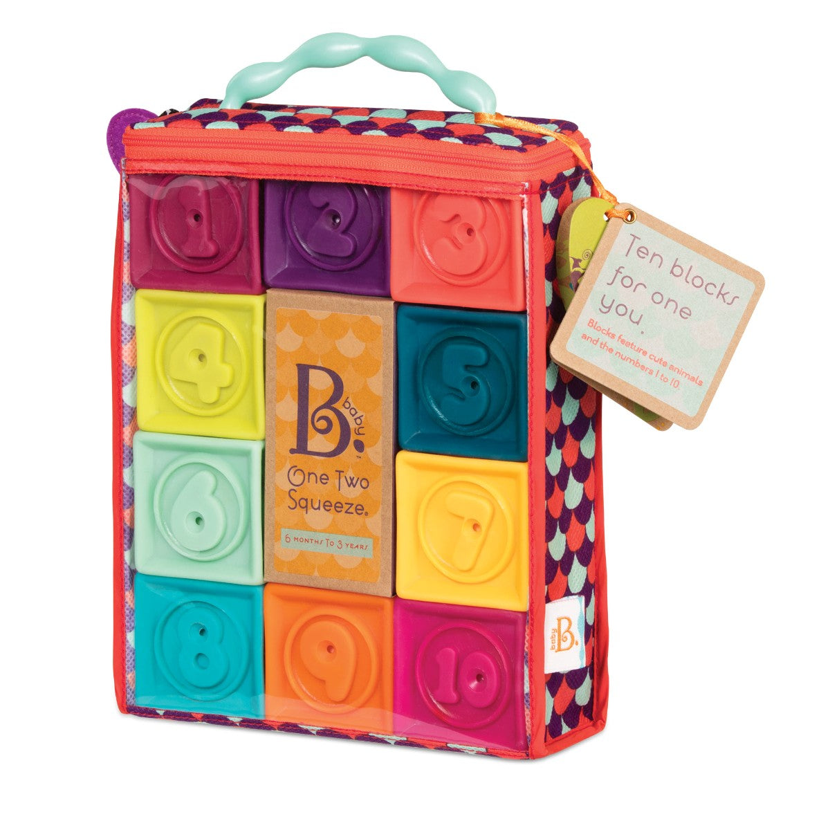 B Toys One Two Squeeze – mjuka klossar, Mint