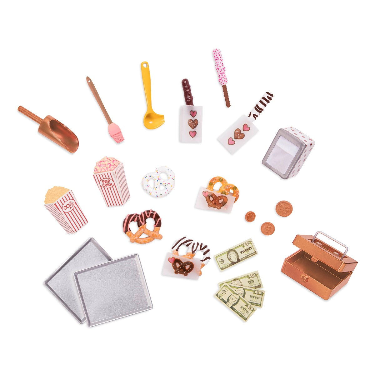 Our Generation docktillbehör, kringla- och popcornvagn