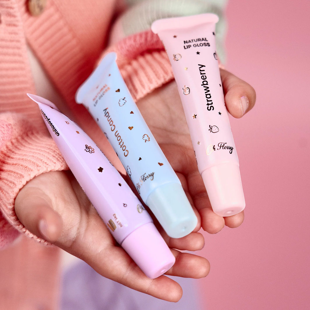 Oh Flossy Naturlig Lip Gloss för barn, Set med 3 färger