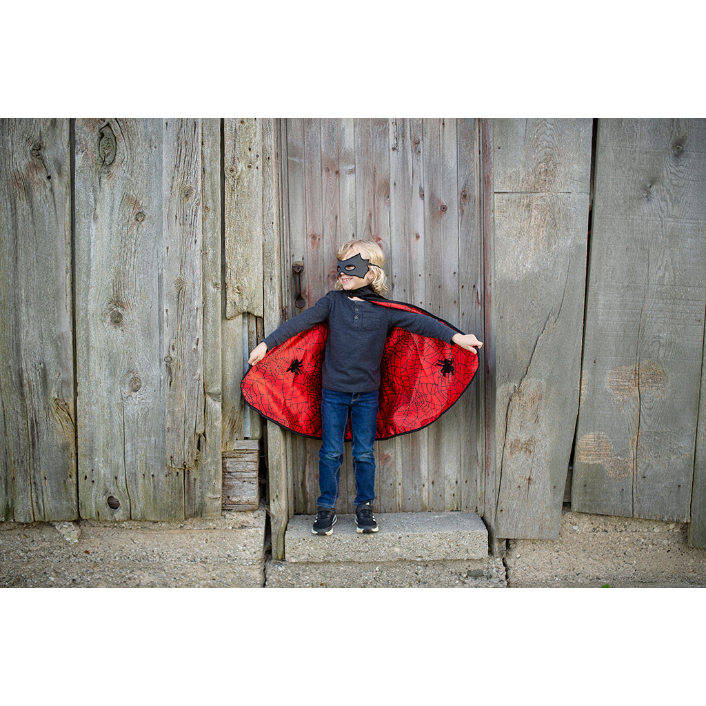 Great Pretenders utklädningskläder, vändbar mantel och mask, Spiderman/Batman - strl. 4-6 år