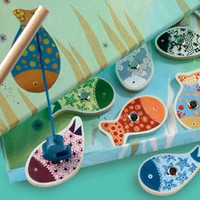 Djeco fiskespil med magneter, kulørte fisk