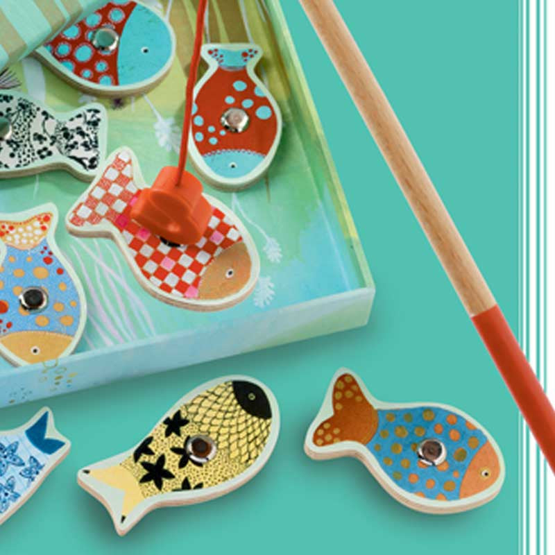 Djeco fiskespil med magneter, kulørte fisk