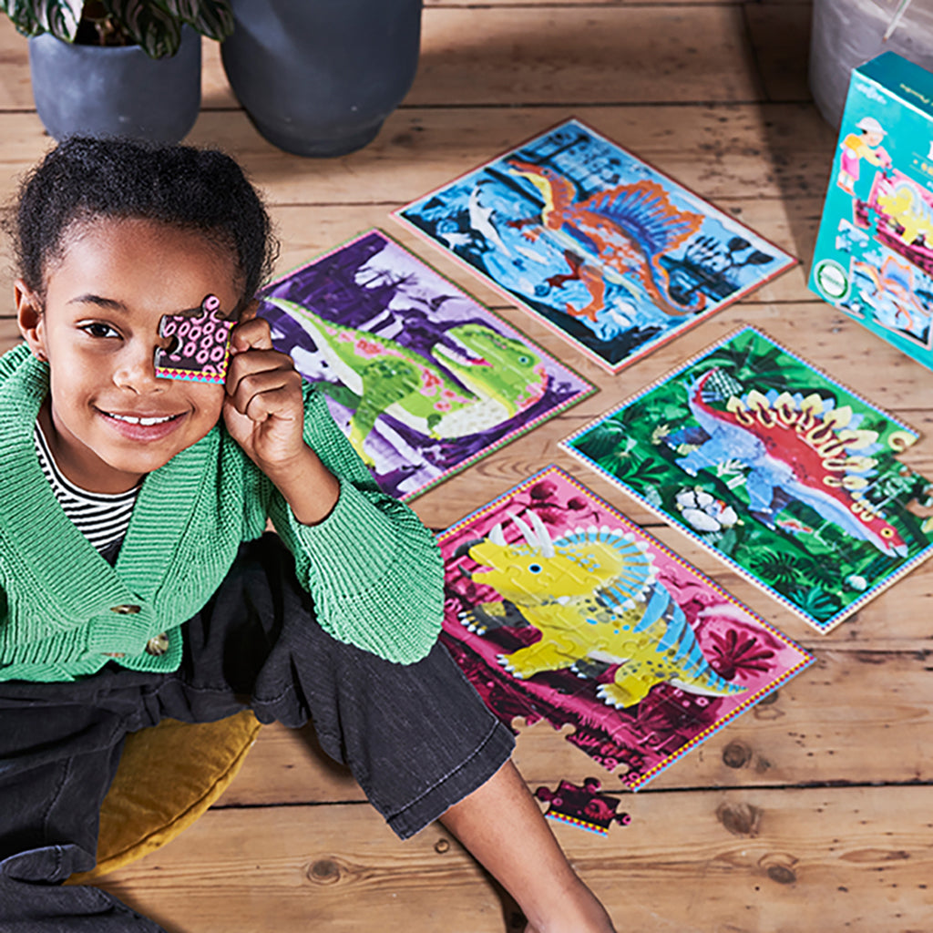 Eeboo 4 Pusselspel, Dinosaurier, Lyser i mörkret - Varje med 36 bitar