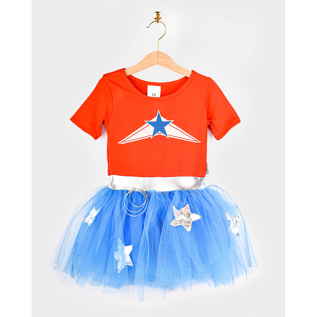 Den Goda Fen utklädnad, Super Wondergirl med cape – strl. 4-6 år