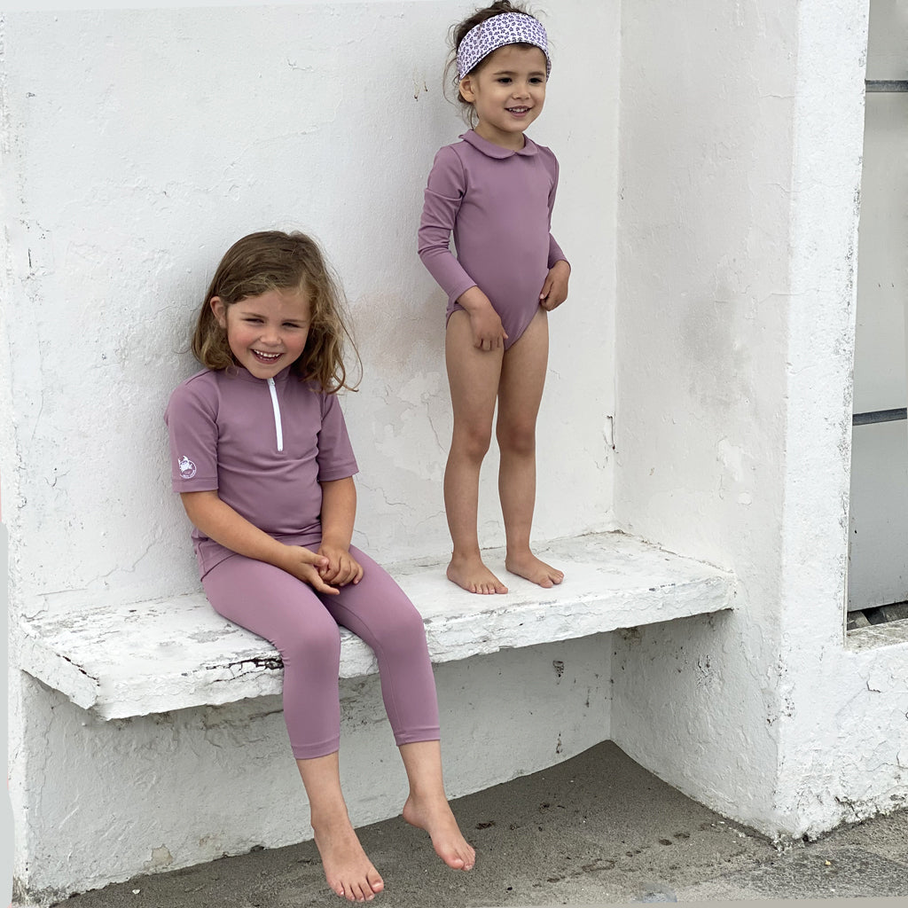 Petit Crabe UV-badtröja med dragkedja och korta ärmar, Max, Heather - 1-10 år