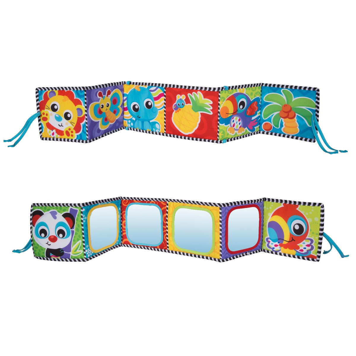 Playgro aktivitetsleksak, Tummy Time vändbar tygbok med spegel