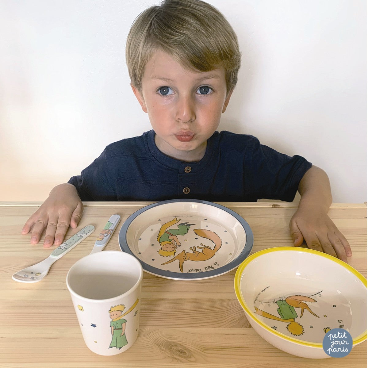 Petit Jour Paris barnservis i presentask med 5 delar, Den lille prinsen - Blå