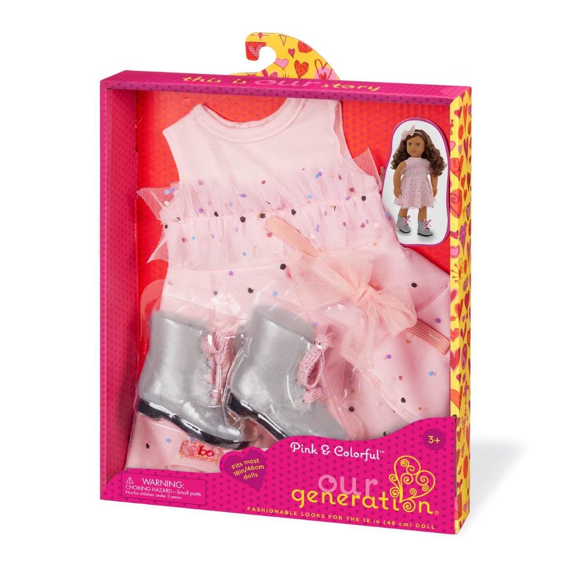Our Generation Deluxe dockkläder, klänning och stövlar
