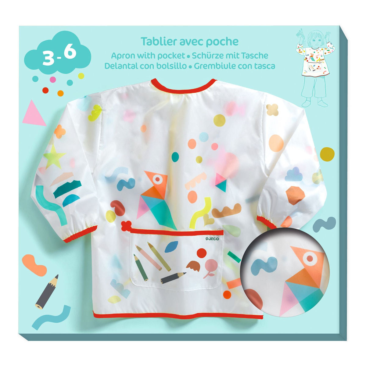 Djeco målarförkläde med ficka