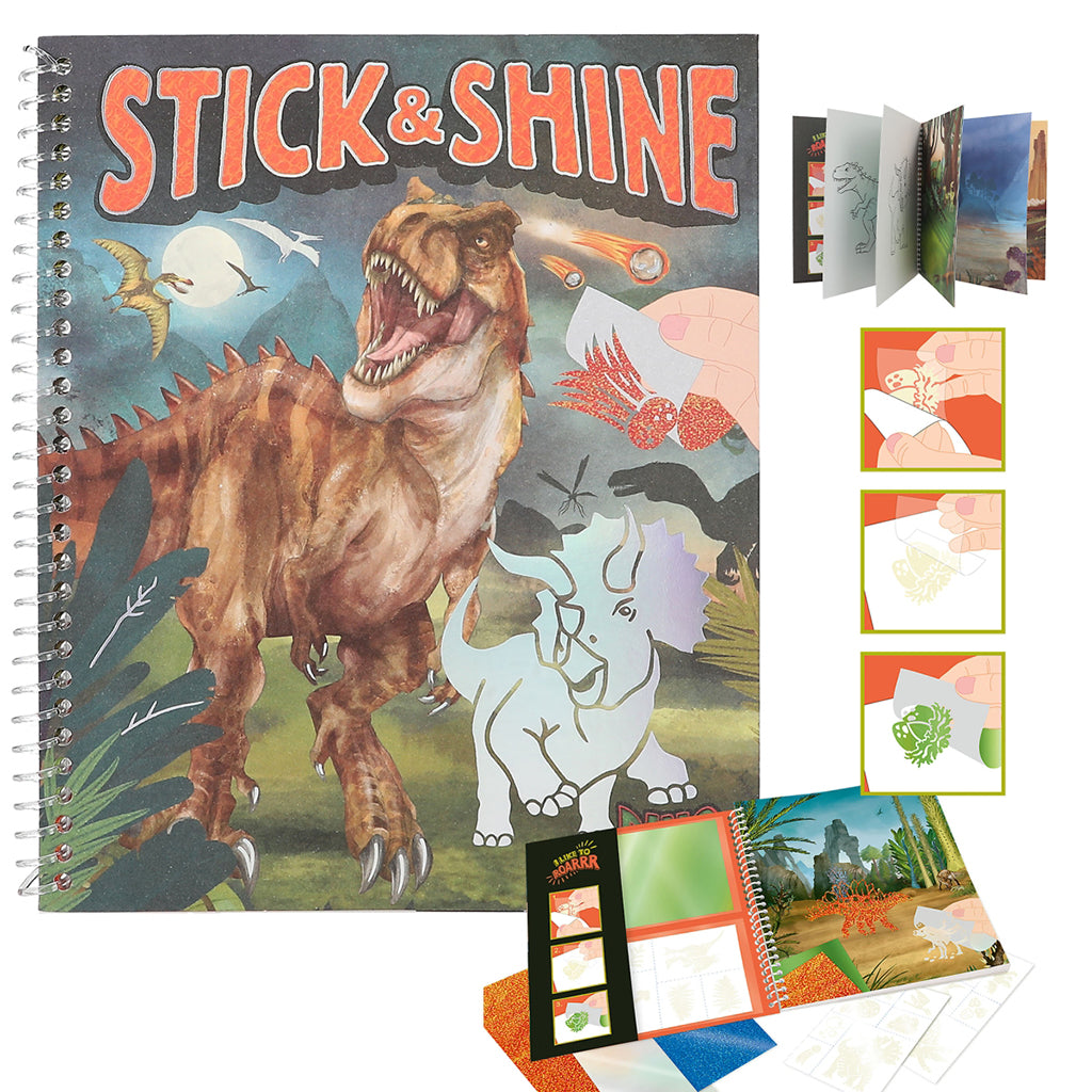 Dino World Målarbok Stick &amp; Shine