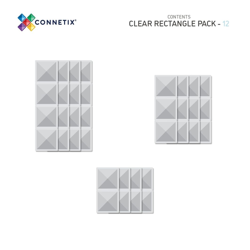 Connetix Rectangle Pack, Magnetiskt byggset med 12 delar – Clear
