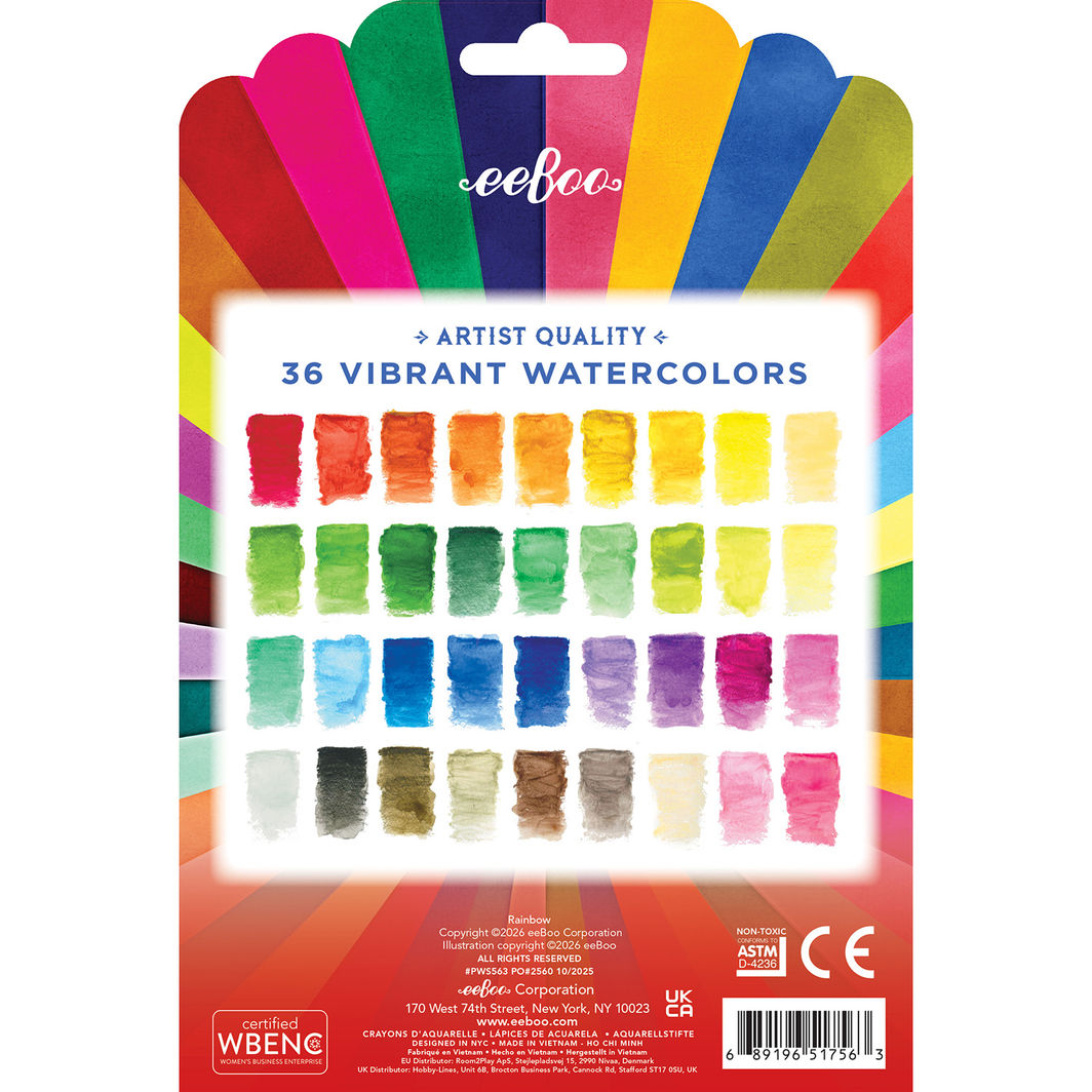 eeBoo 36 dobbelte akvarel farveblyanter, Rainbow