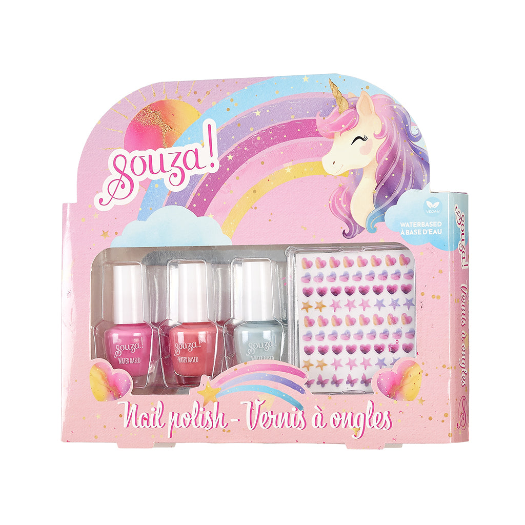 Souza 3 neglelakker og neglestickers, Unicorn
