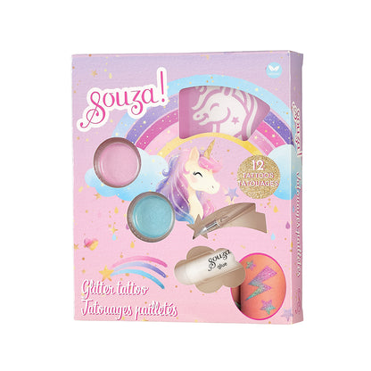 Souza set med glittertatueringar, enhörning