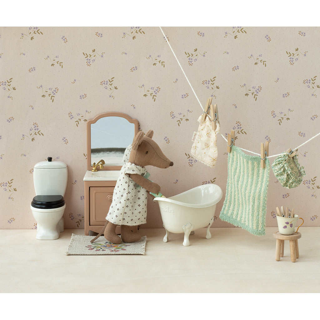 Maileg docktillbehör, Miniatyr badrumsmöbel för möss - Mörk puder