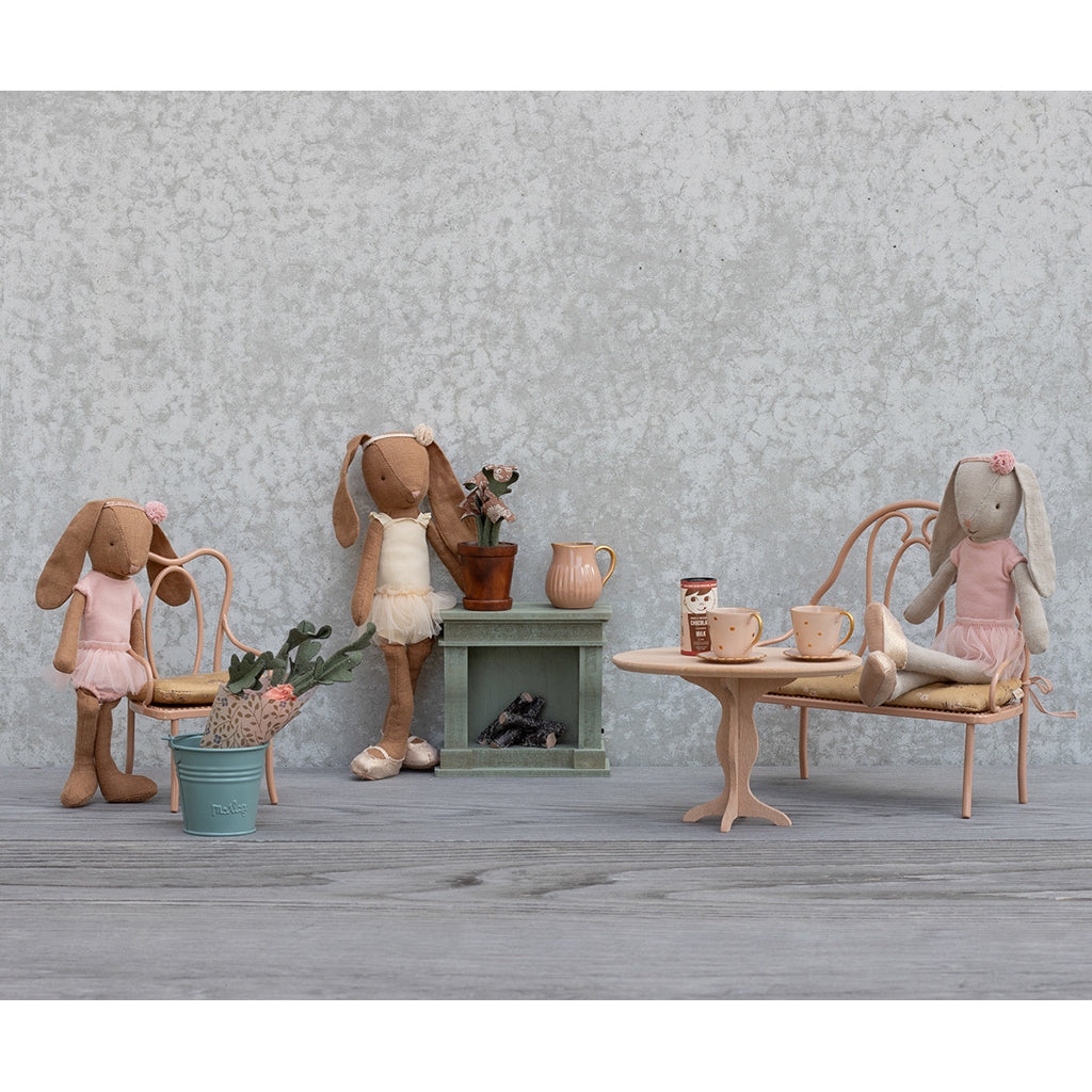 Maileg-tillbehör, Mini vintagebänk - Mörk puder