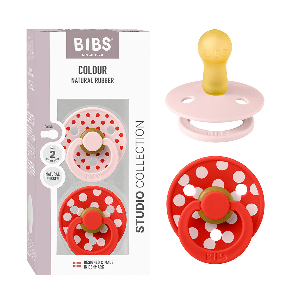 Bibs napp i naturgummi, 2-pack, str. 2 - Studio Colour, Polka - Blossom/Candy Apple