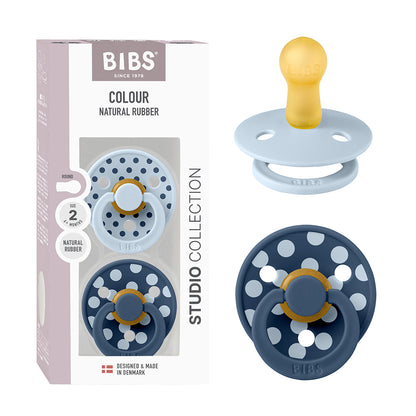 Bibs napp i naturgummi, 2-pack, str. 2 - Studio Colour, Polka - Baby blue/Stålblå