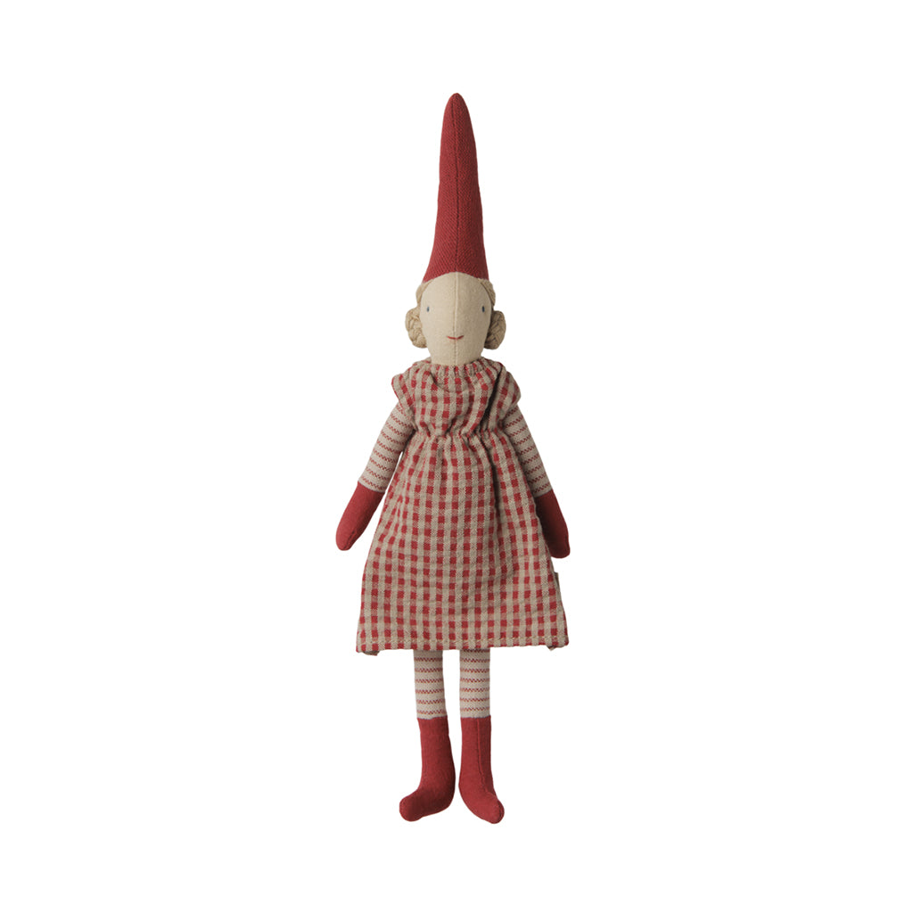 Maileg Tomte, Pixy stl. 1, Flicka – Röd klänning