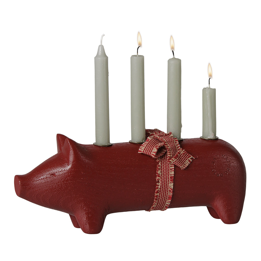 Maileg adventsljusstake, medium, grå – röd