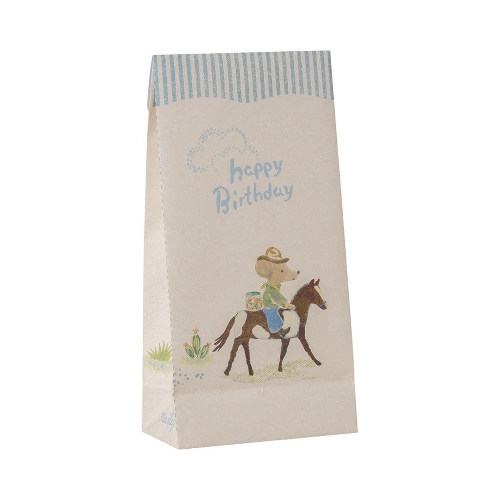Maileg papperspåse, Happy birthday cowboy - 12 st.