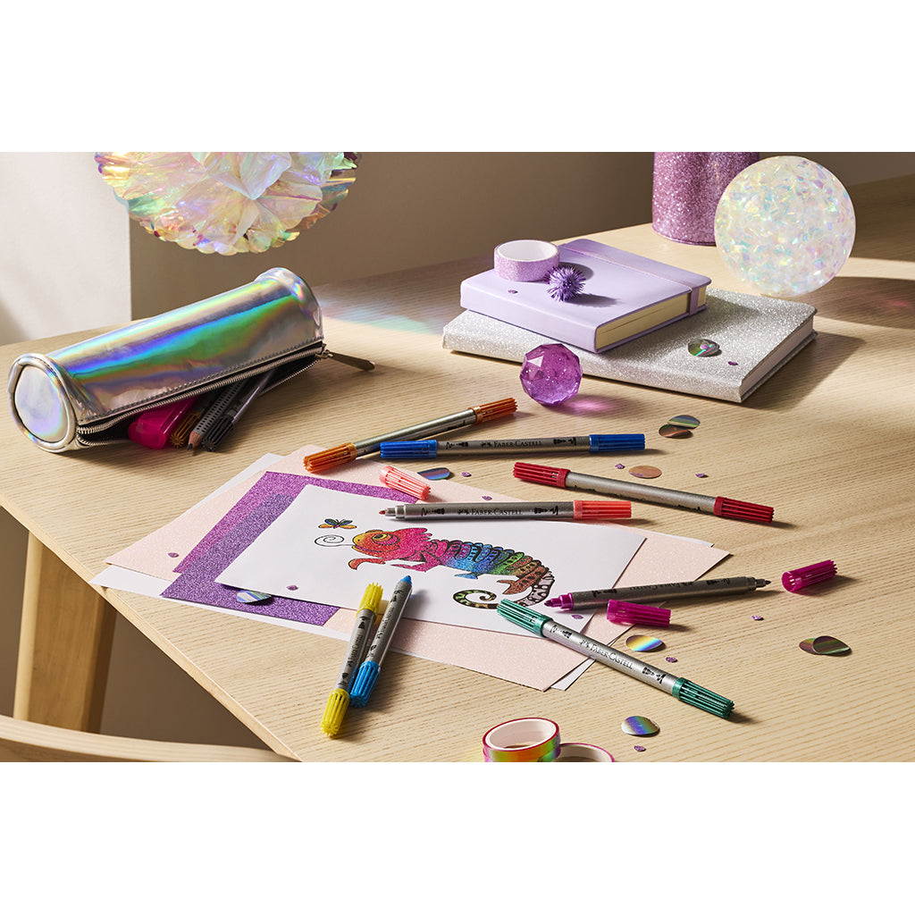 Faber-Castell, dubbelsidiga tuschpennor med glimmer, ask med 10 st.
