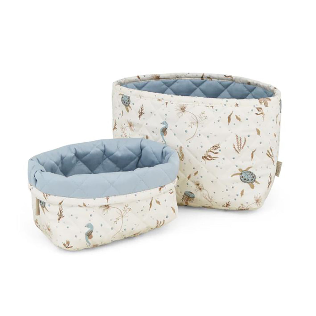 Cam Cam quiltad förvaringskorg i tyg, set med 2 olika storlekar – Sea garden