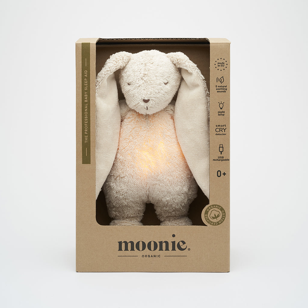 Moonie 2.0, ekologisk Humming kanin med pink noise och lampa – Sand
