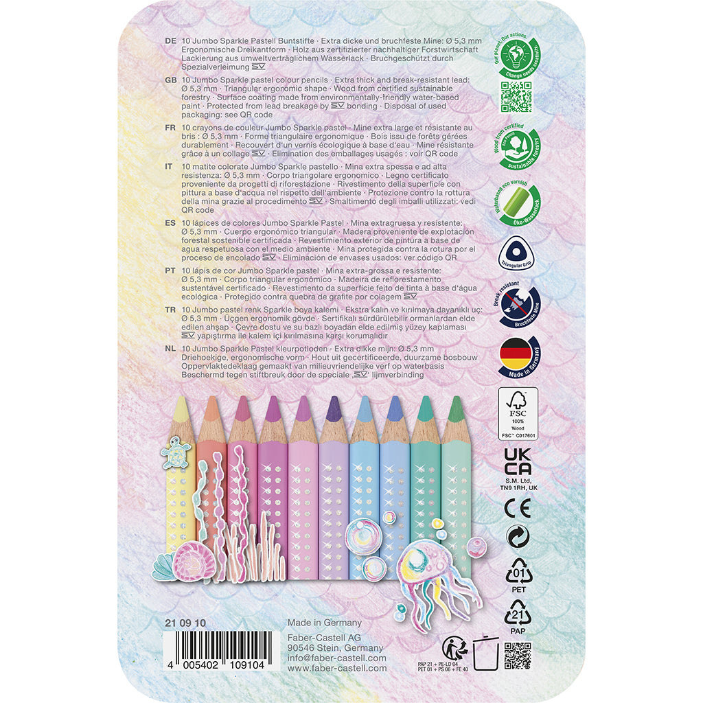 Faber-Castell, Jumbo färgpennor, 10 st pastell i plåtask