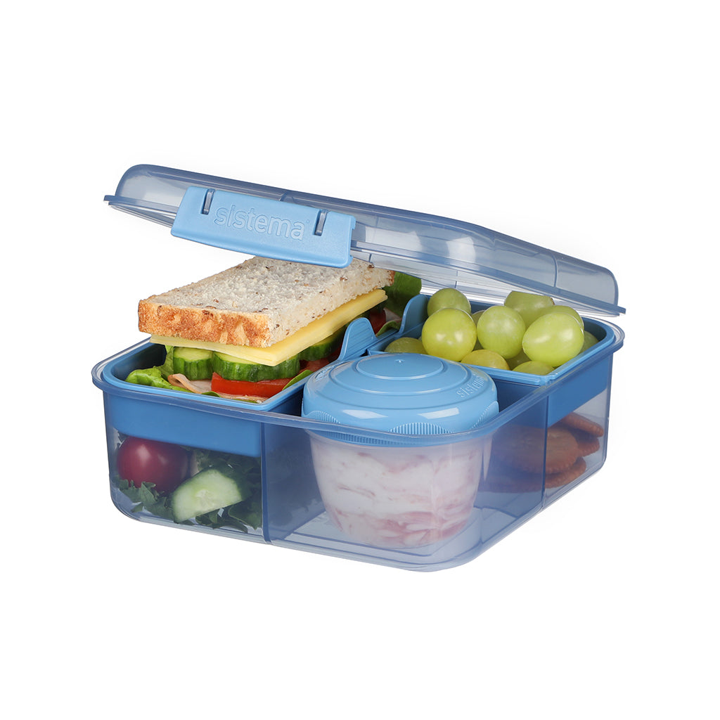 Sistema Bento Cube To Go, matlåda med 5 fack och en behållare - Mountain blue