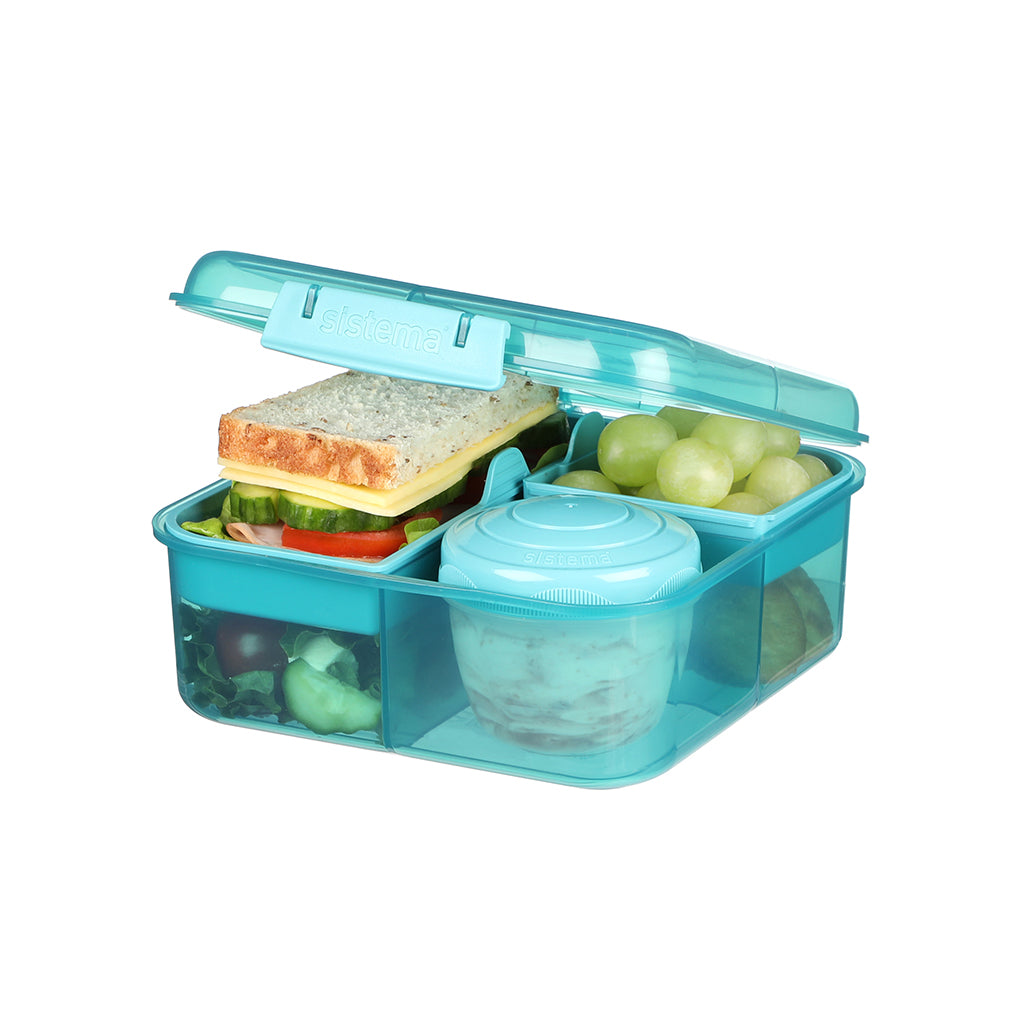 Sistema Bento Cube To Go, matlåda med 5 fack och en behållare - Teal stone