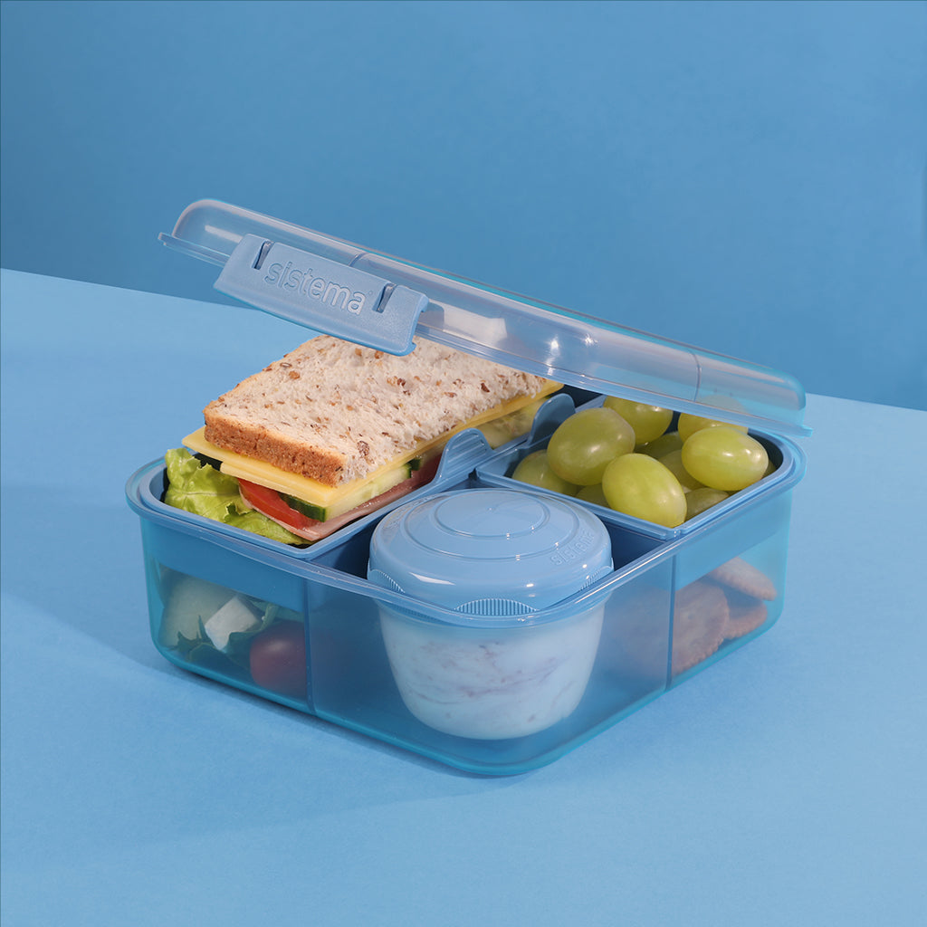 Sistema Bento Cube To Go, matlåda med 5 fack och en behållare - Mountain blue