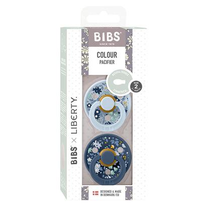 Bibs Liberty, 2-pack Colour Chamomile Lawne, nappar i naturgummi, str. 2 - Baby Blue Mix