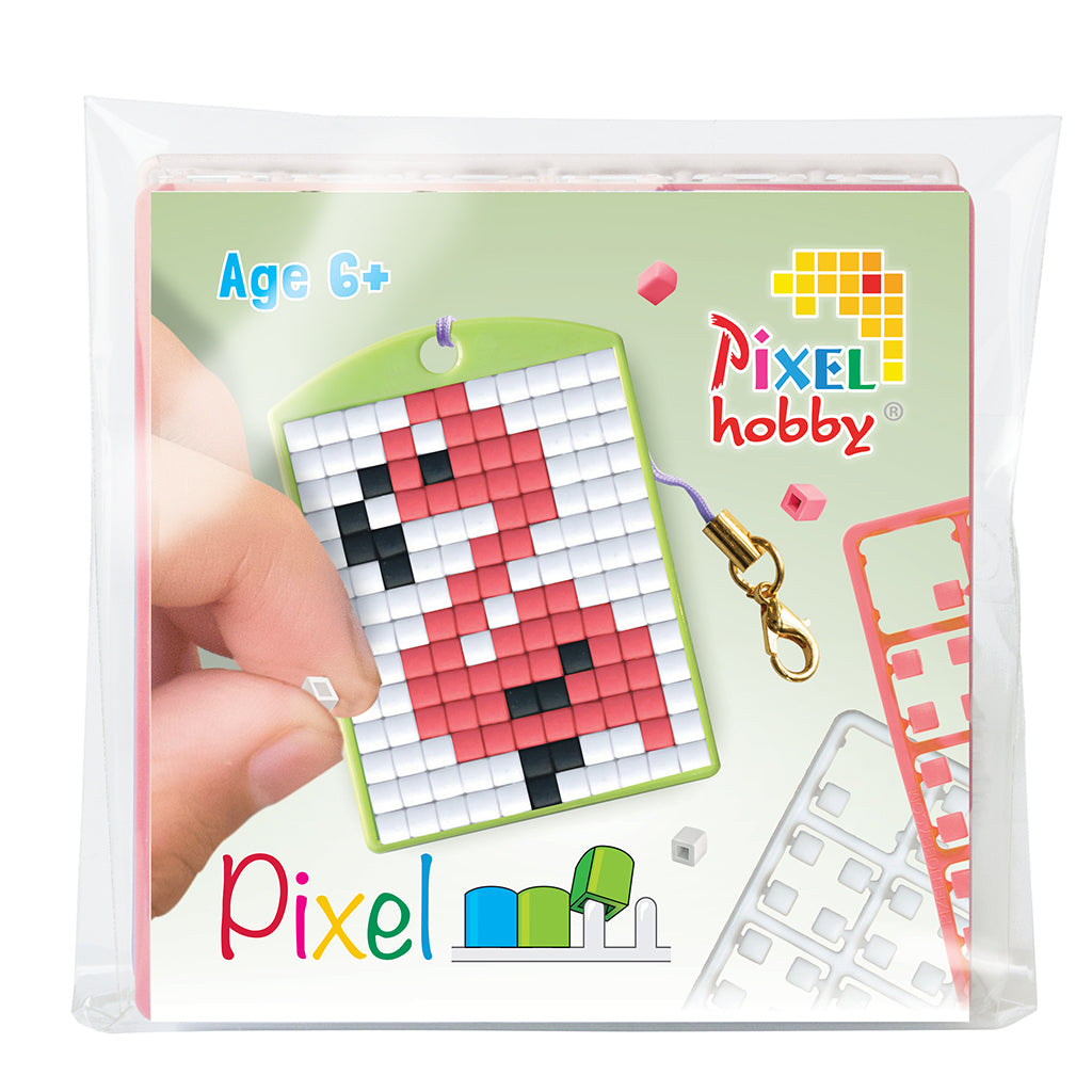 Pixelmosaik startset, nyckelring - Flamingo