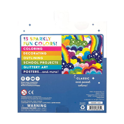 Ooly Tuscher 15 stk, Rainbow Sparkle Glittertuscher