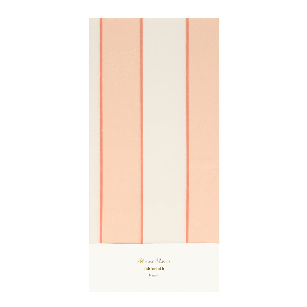 Meri Meri pappersduk, Peach stripe - 259 x 137 cm