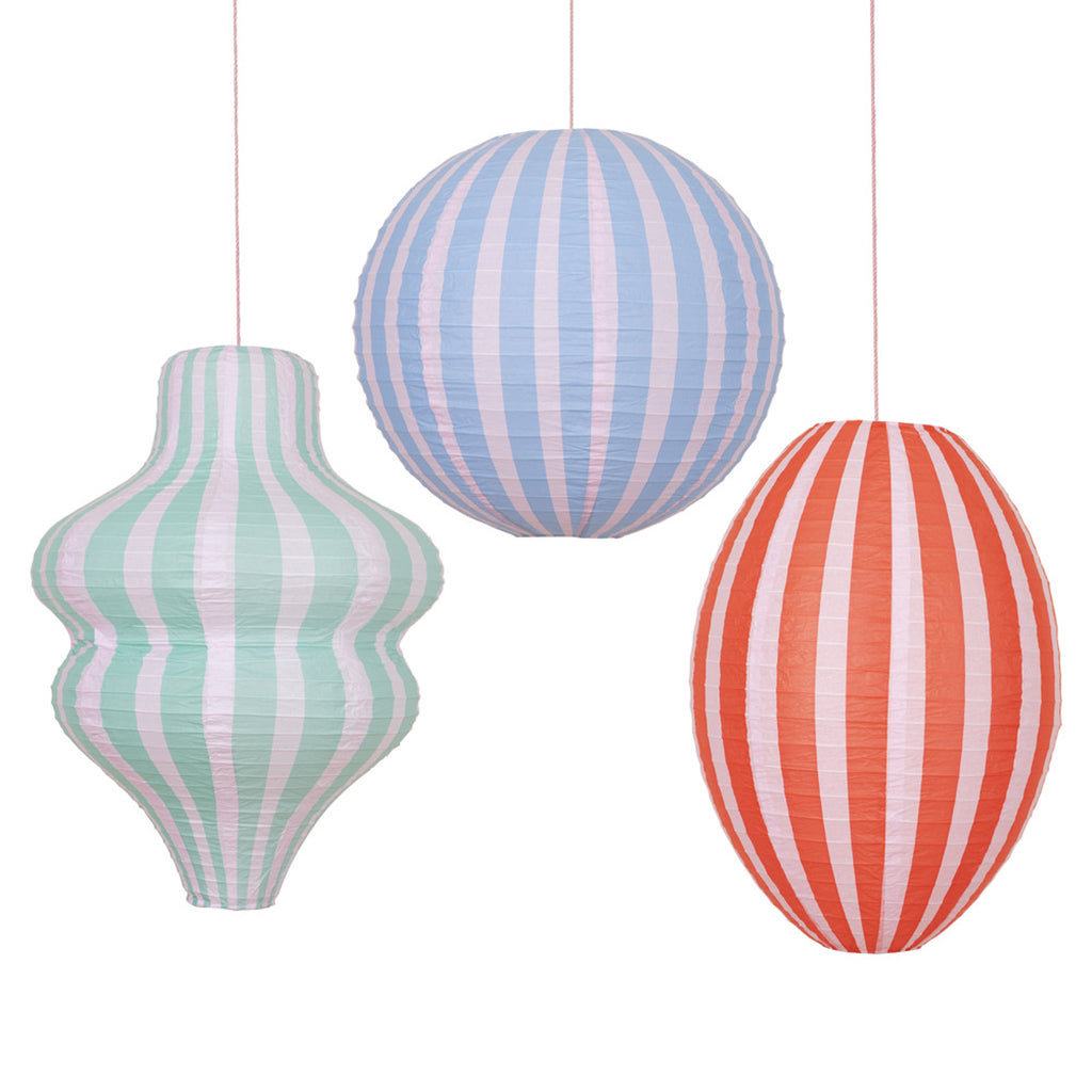 Meri Meri papperslanternor, Stripy lanterns, 3-pack - UTAN LJUSKÄLLA