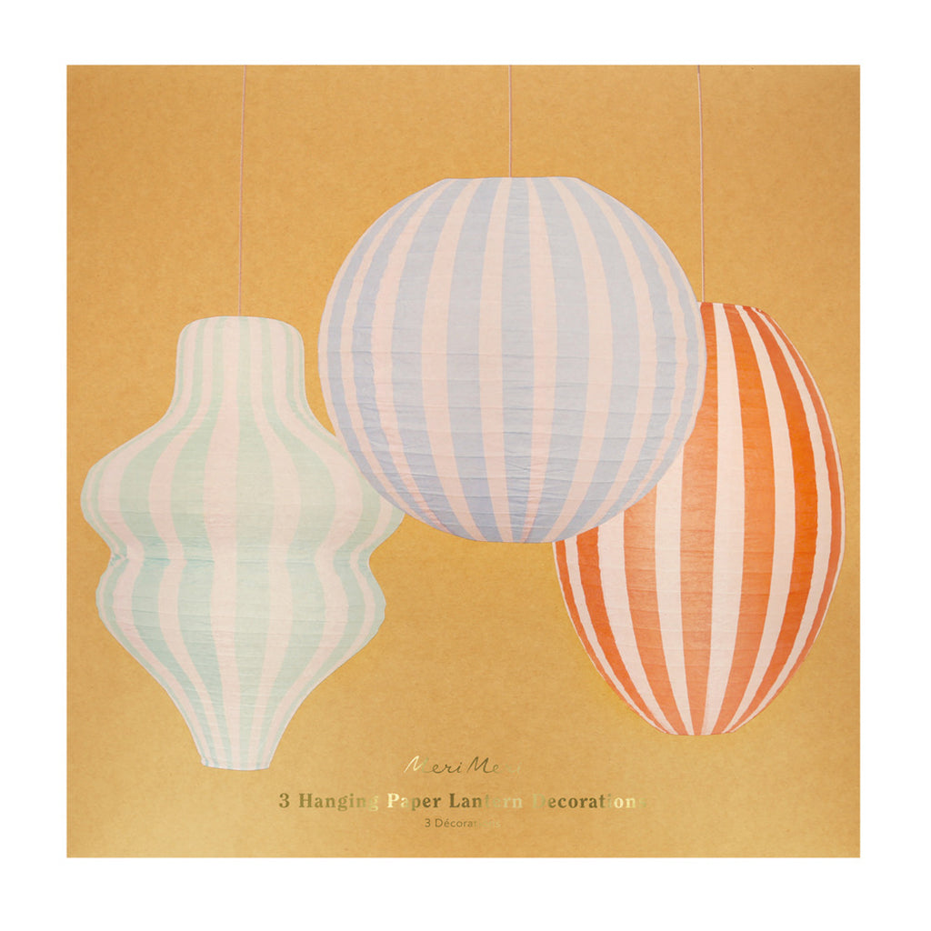 Meri Meri papperslanternor, Stripy lanterns, 3-pack - UTAN LJUSKÄLLA