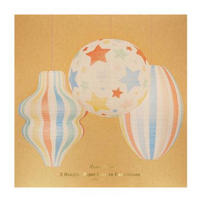 Meri Meri lanterna i rispapper, Stars and stripes, 3-pack - UTAN LJUSKÄLLA