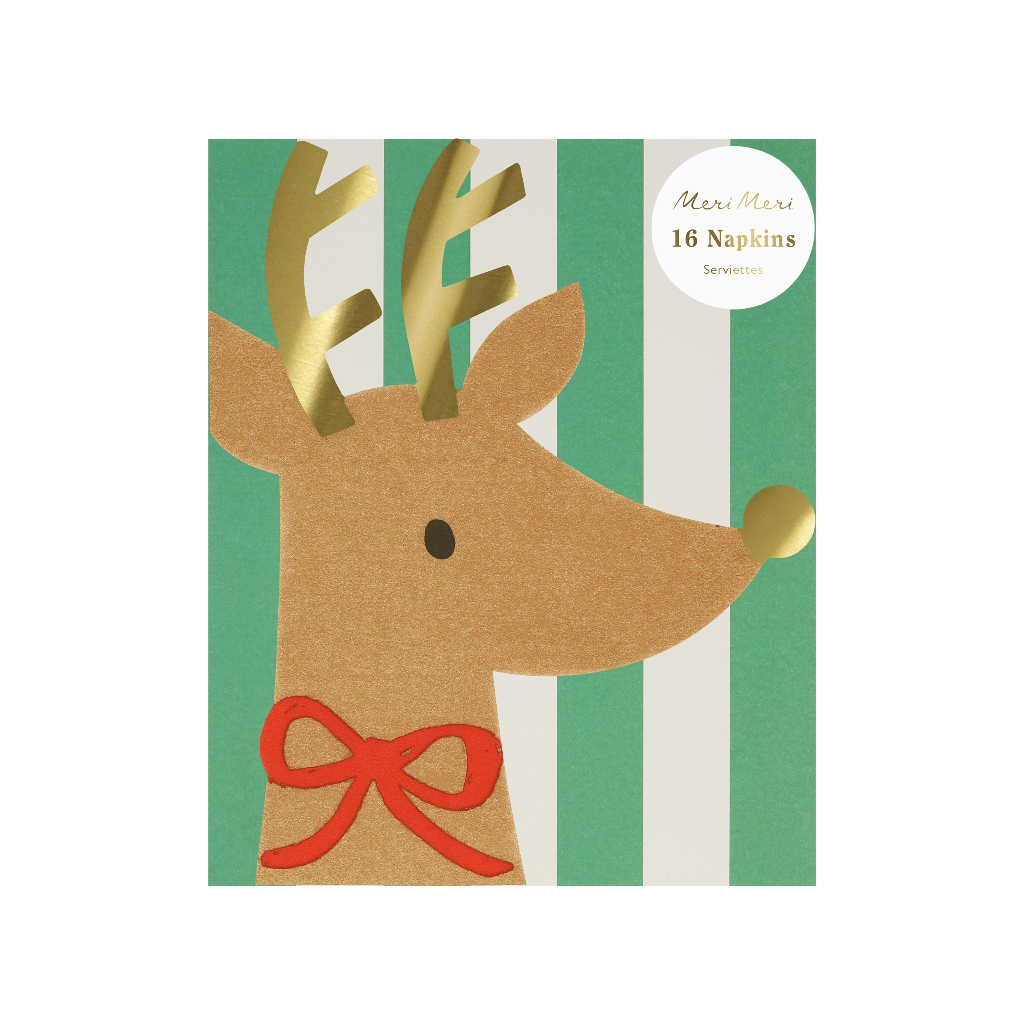 Meri Meri servietter, Rensdyr med rød sløjfe - 16 stk.