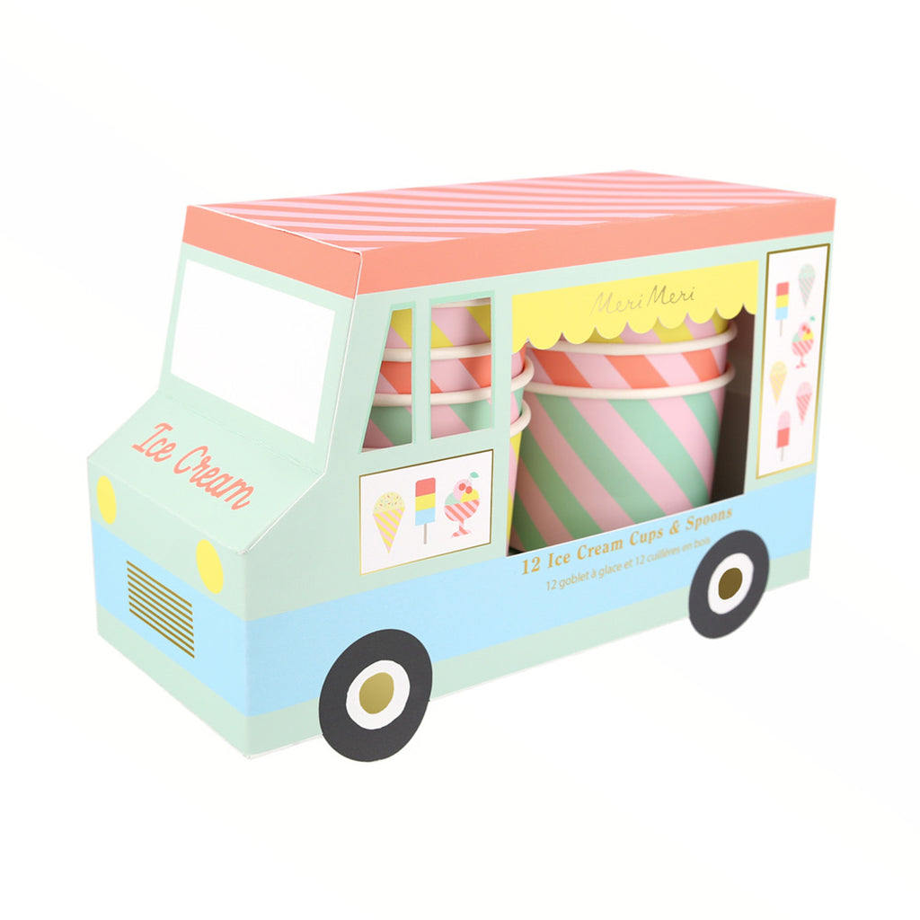 Meri Meri pappmuggar, Ice cream koppar och skedar - 12 st.