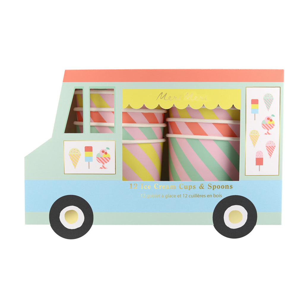 Meri Meri pappmuggar, Ice cream koppar och skedar - 12 st.