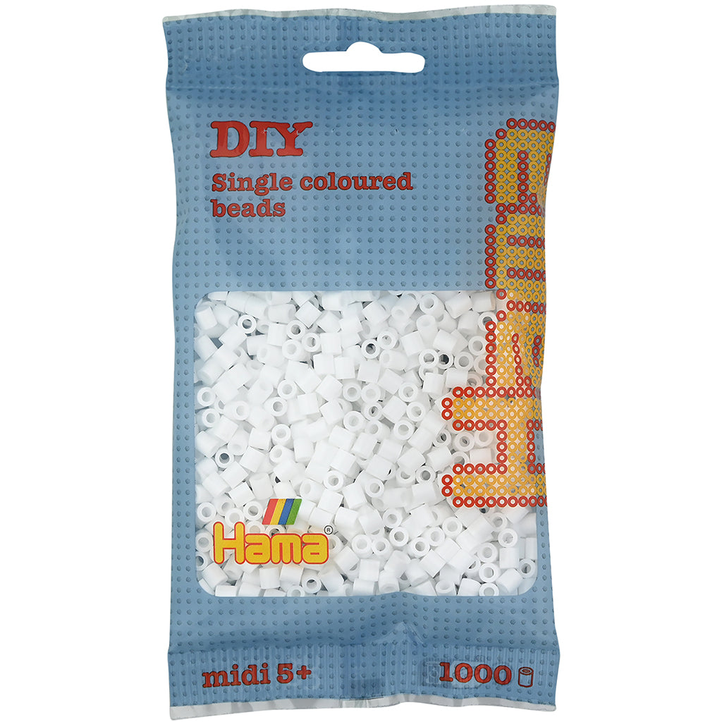 Hama Midi perler i pose, hvid - 1000 stk 