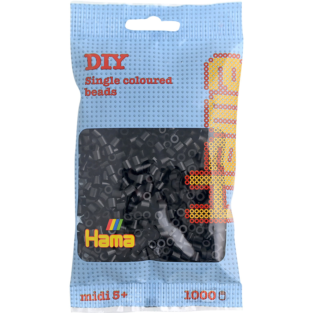 Hama Midi perler i pose, sort - 1000 stk